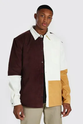 Quilted Colourblock Cord Shirt Jacket