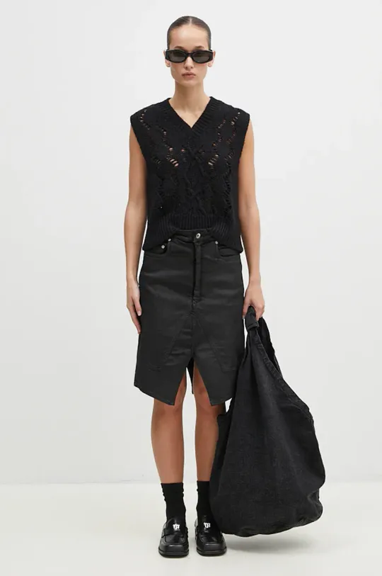 Rick Owens denim skirt Slivered Skirt black color DS02D2340.SBW