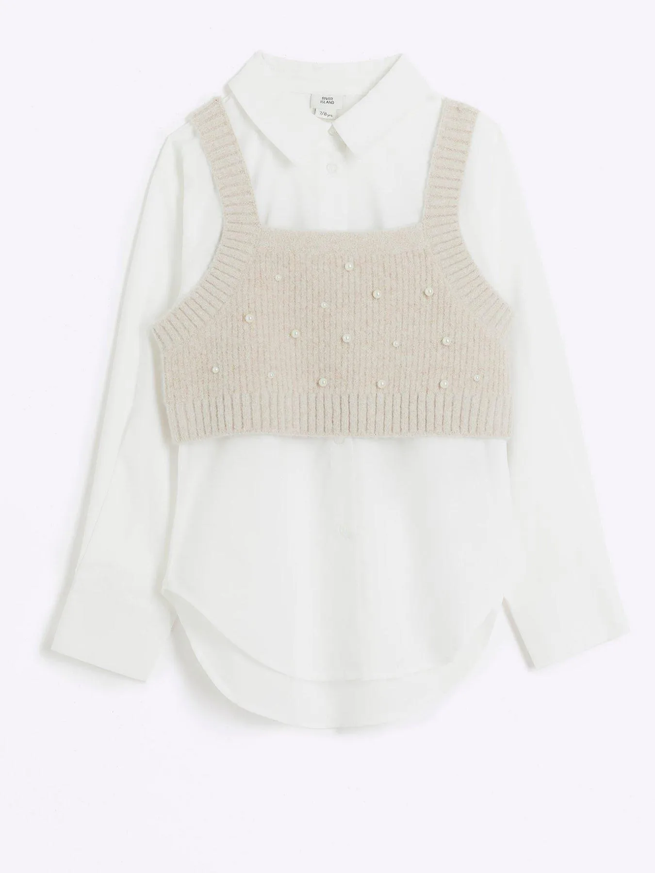 River Island Girls Pearl Hybrid Vest And Shirt Top - Beige