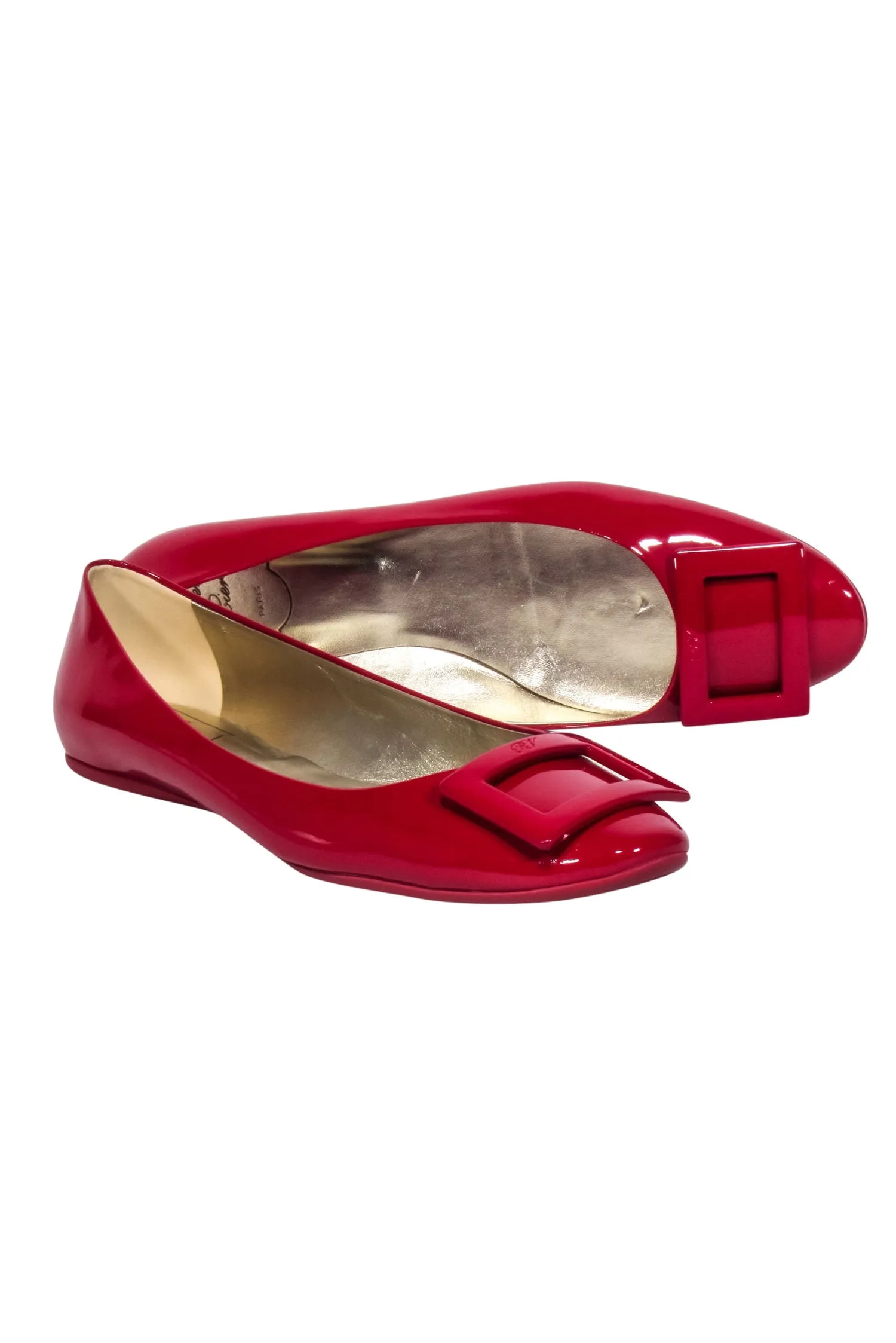 Roger Vivier - Red Patent Leather Buckle Ballet Flats Sz 12