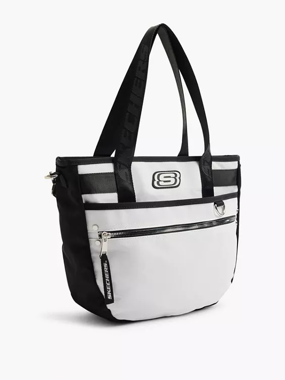 Skechers  Skechers Black and White Contrast Tote with Zipper Detail