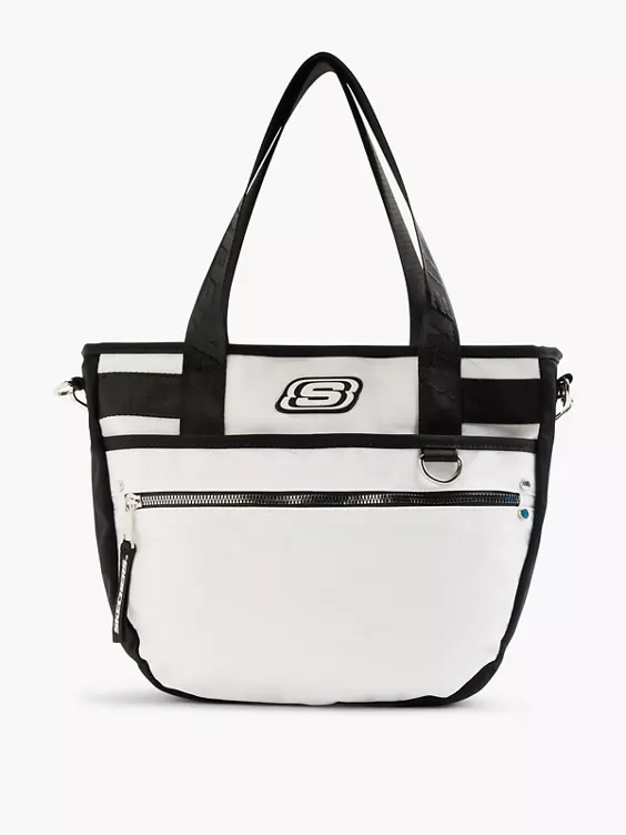 Skechers  Skechers Black and White Contrast Tote with Zipper Detail