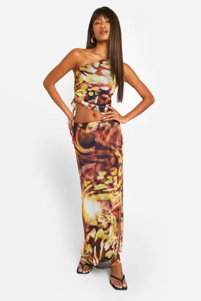 Skirt Co-ords | Abstract Print One Shoulder Crop & Maxi Skirt | boohoo