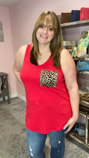 Sleeveless Leopard Print Pocket Tank