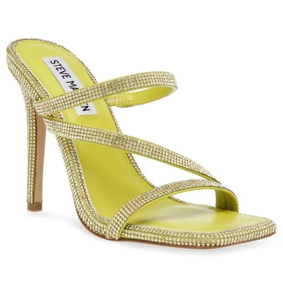 Steve Madden W Annual Neon Lime Nappa PU with Rhinestones Sandals