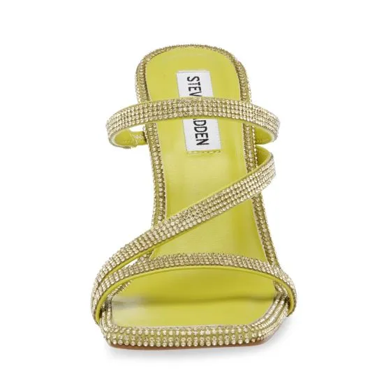 Steve Madden W Annual Neon Lime Nappa PU with Rhinestones Sandals