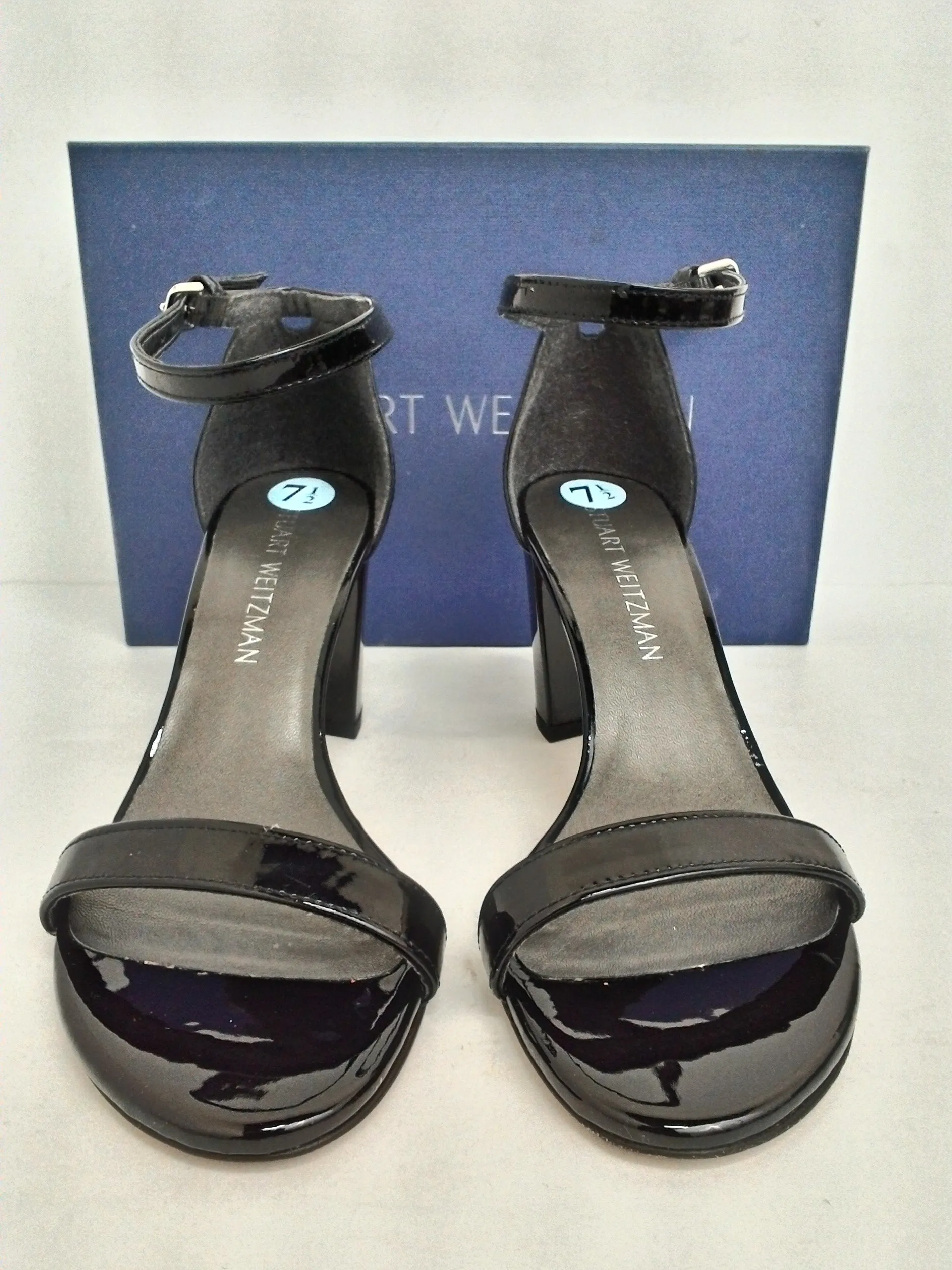 Stuart Weitzman Women's Nudistsong Black Patent Heeled Sandals Size 7.5 M