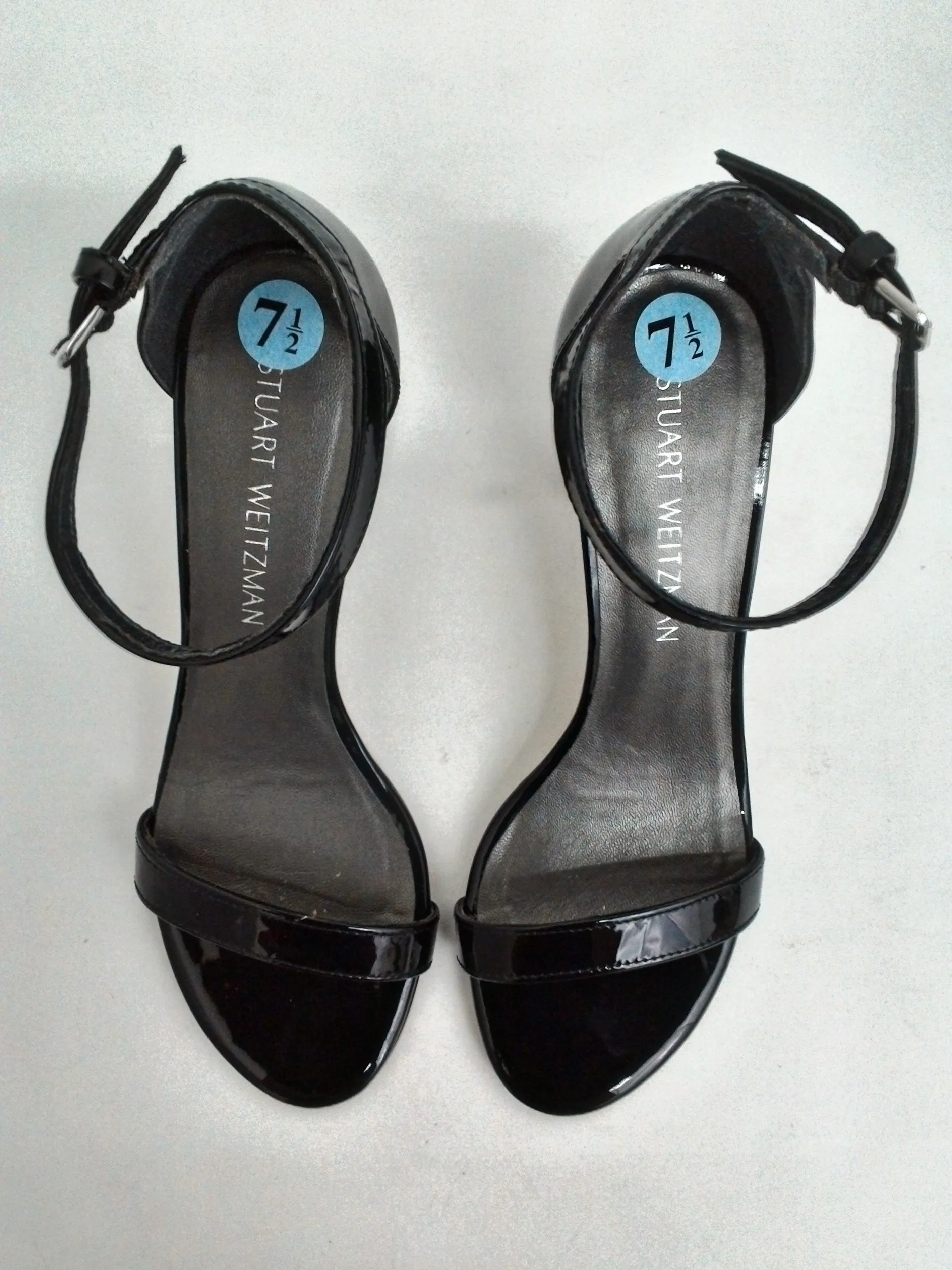 Stuart Weitzman Women's Nudistsong Black Patent Heeled Sandals Size 7.5 M