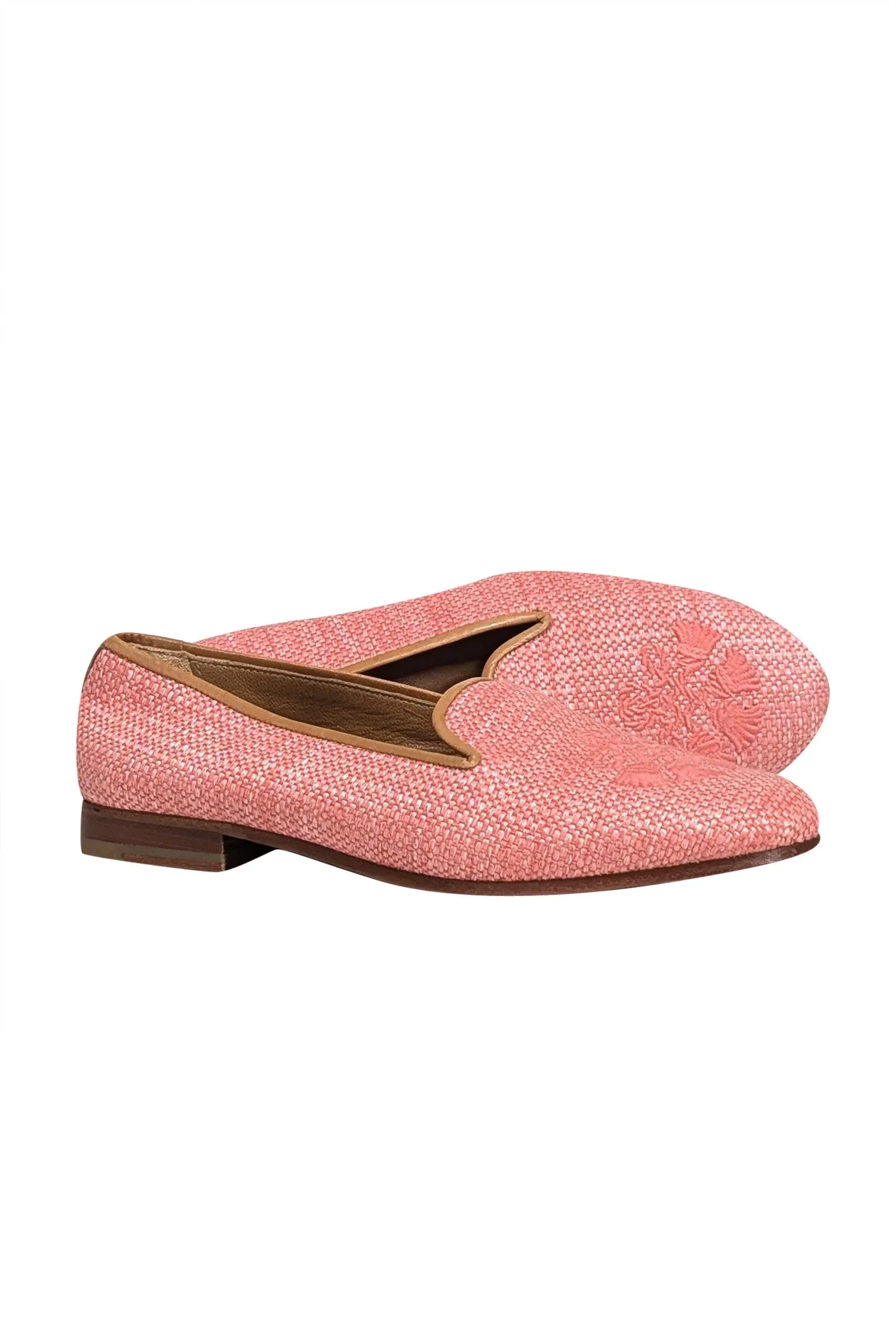 Stubbs & Wootton - Pink Woven Embroidered Toe Flats Sz 6.5