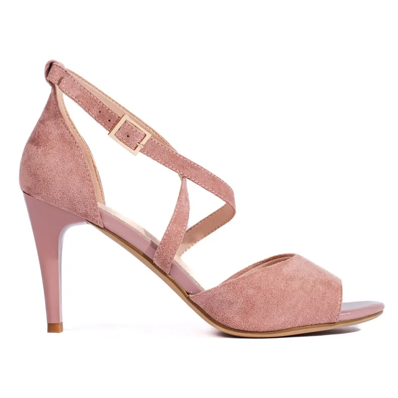 Suede women's high-heeled sandals, powder pink, by Sergio Leone