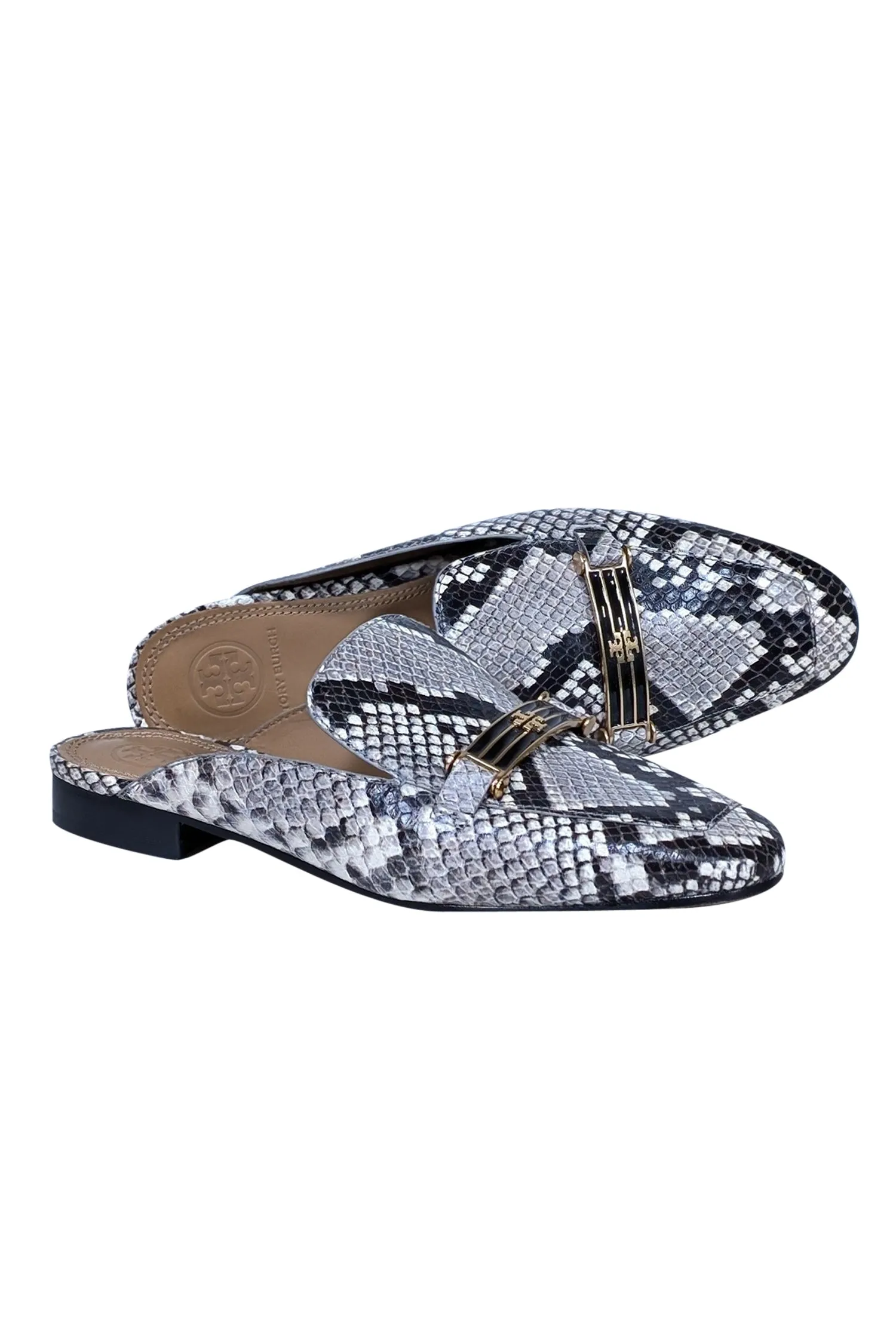 Tory Burch - Beige & Black Snake Skin Print Mule Flats Sz 5.5