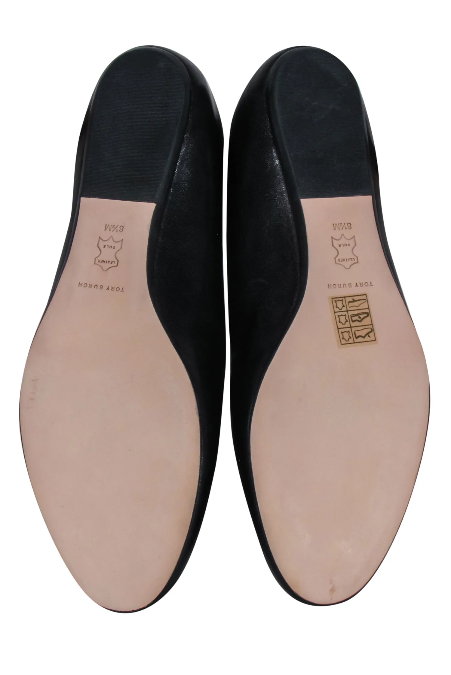 Tory Burch - Black Leather Flats w/ Large Gold Logo Toe Sz 8.5