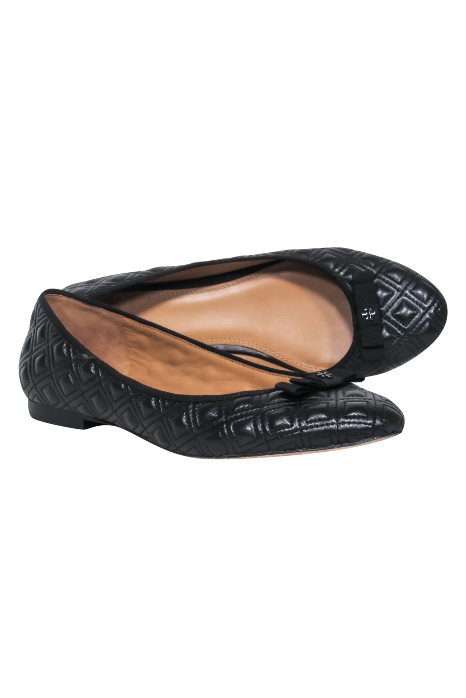 Tory Burch - Black Quilted Leather Ballet Flats w/ Bow Sz 9.5