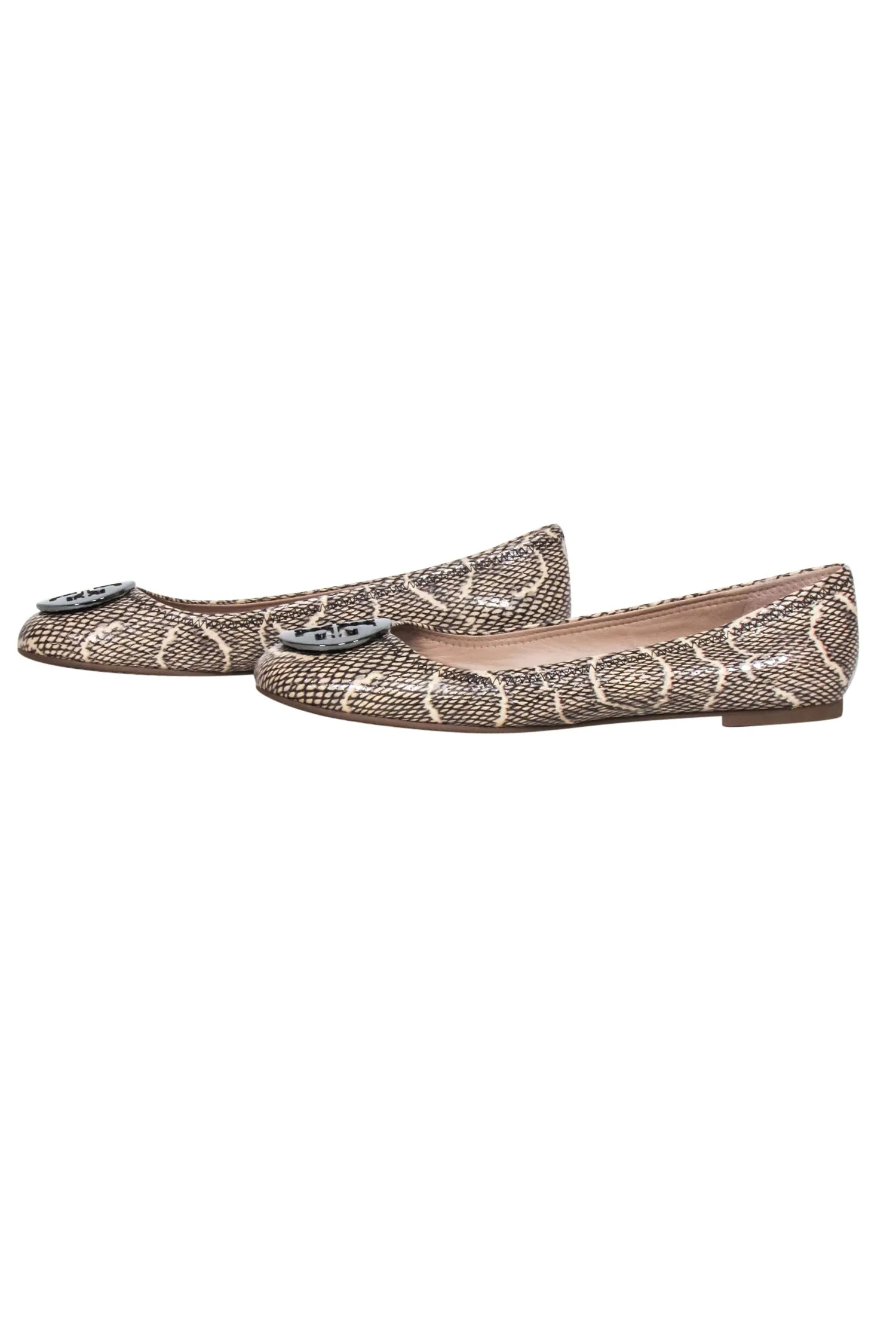 Tory Burch - Cream & Black Snakeskin Print Ballet Flats Sz 11