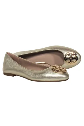 Tory Burch - Gold Leather Logo Toe Flats Sz 6.5