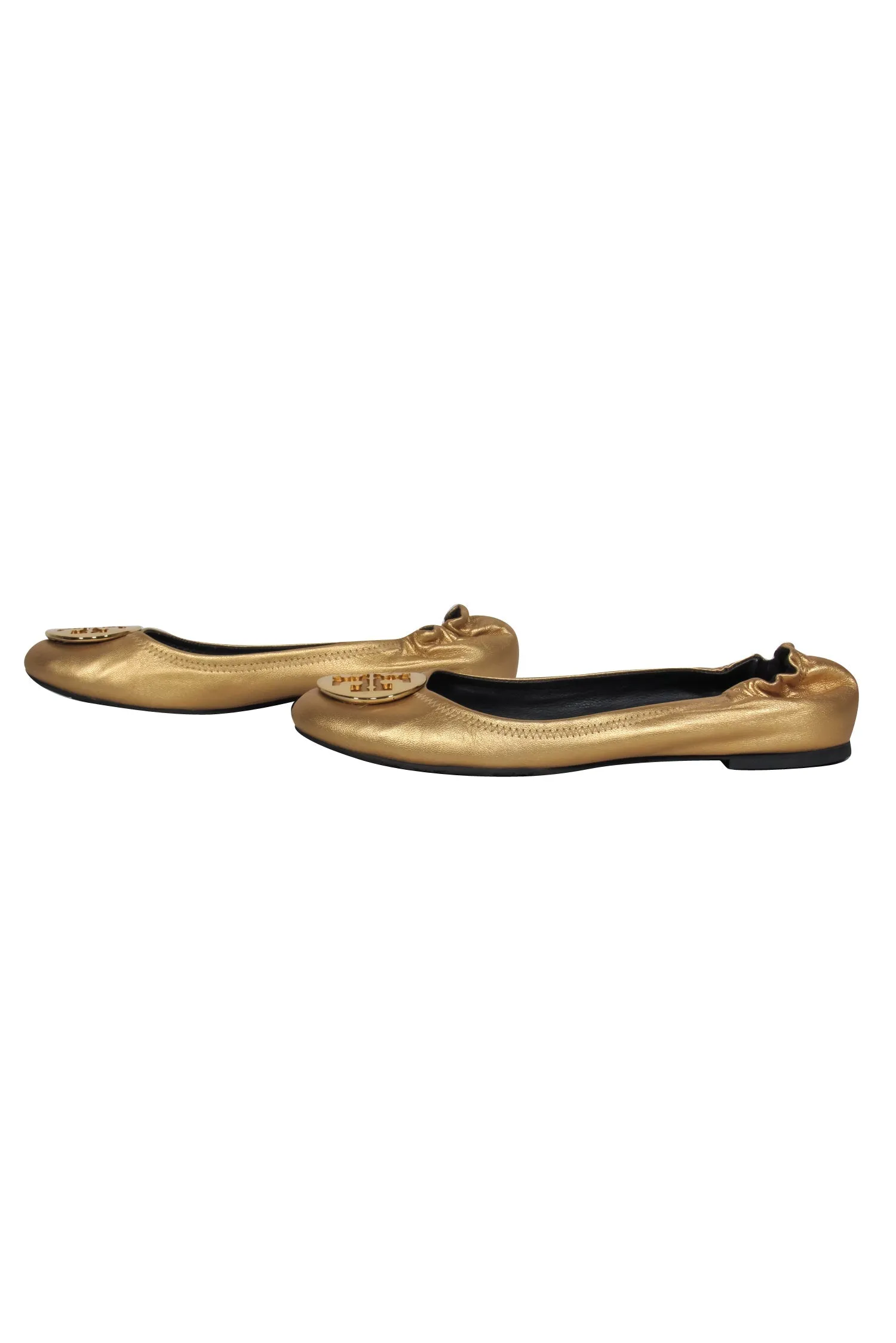 Tory Burch - Gold Leather Reva Ballet Flats w/ Gold-Toned Logo Sz 10.5