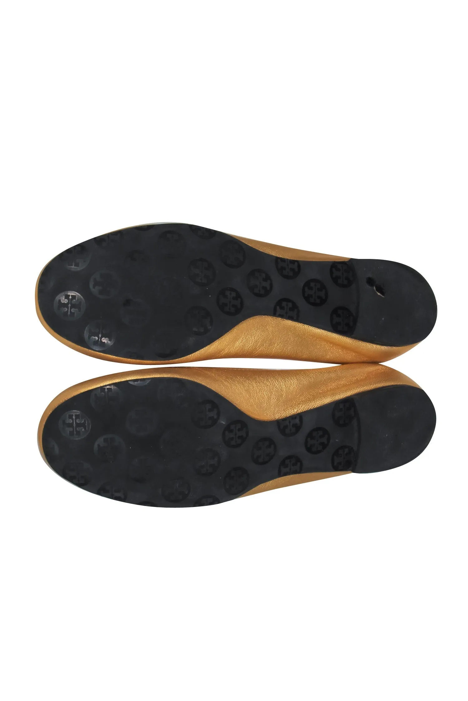 Tory Burch - Gold Leather Reva Ballet Flats w/ Gold-Toned Logo Sz 10.5