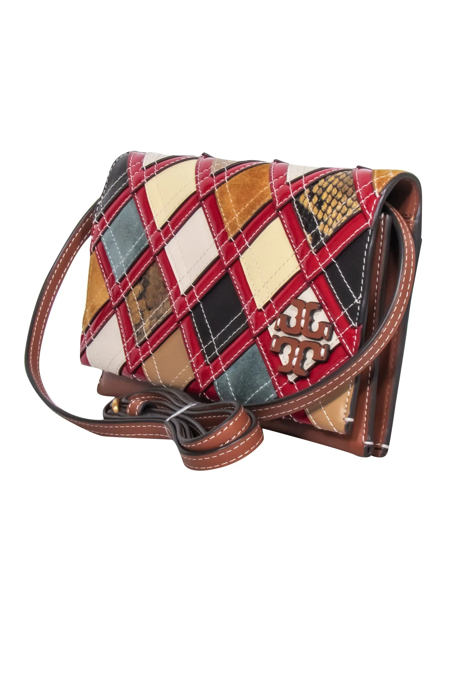 Tory Burch - Tan w/ Multicolor Patchwork McGraw Leather Wallet Crossbody