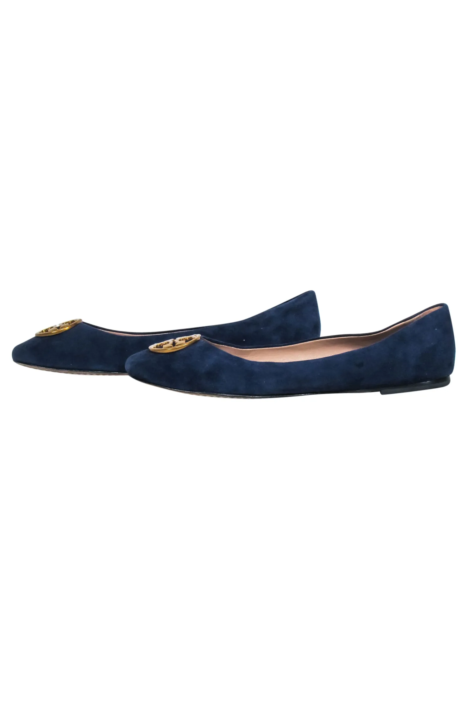 Tory Burch- Navy Suede Ballet Flats w/ Gold-Tone Logo Sz 8