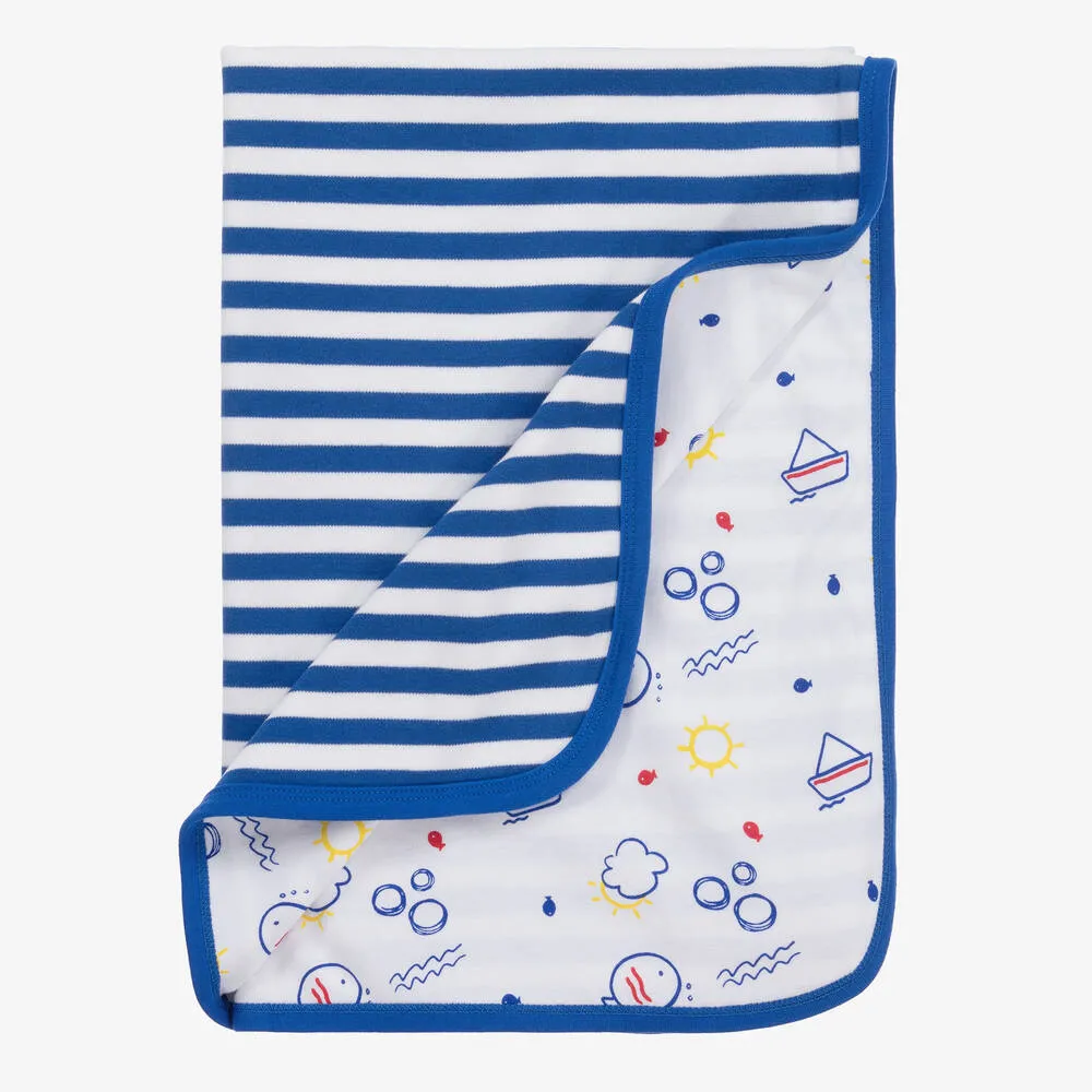 White & Blue Cotton Blanket (80cm)