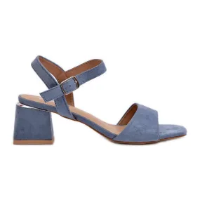 Women's Sandals on an Eco Suede Block, Blue Leisha