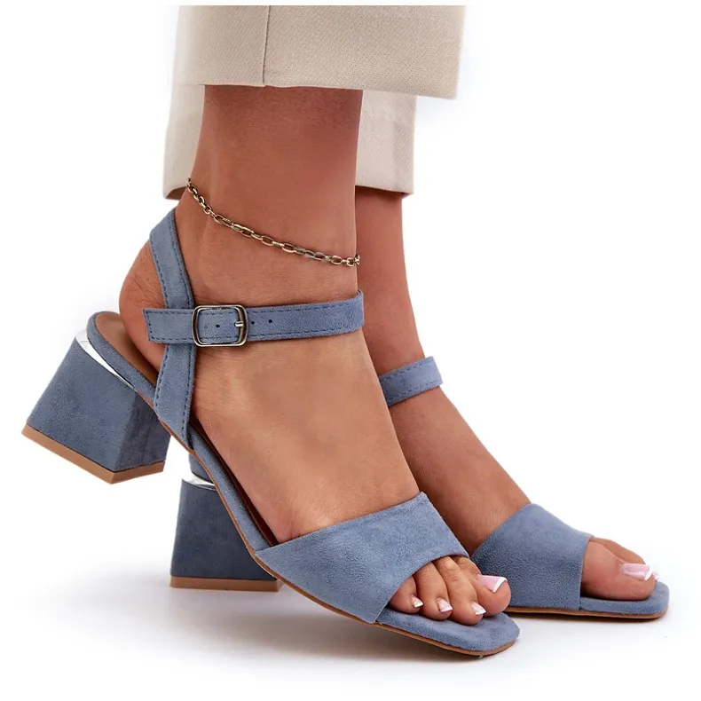 Women's Sandals on an Eco Suede Block, Blue Leisha